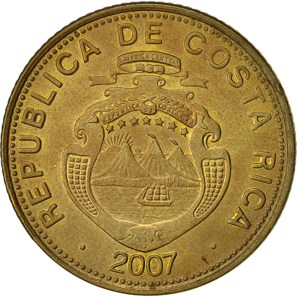 Costa Rica, 100 Colones, 2007, BB, Acciaio placcato ottone, KM:240a