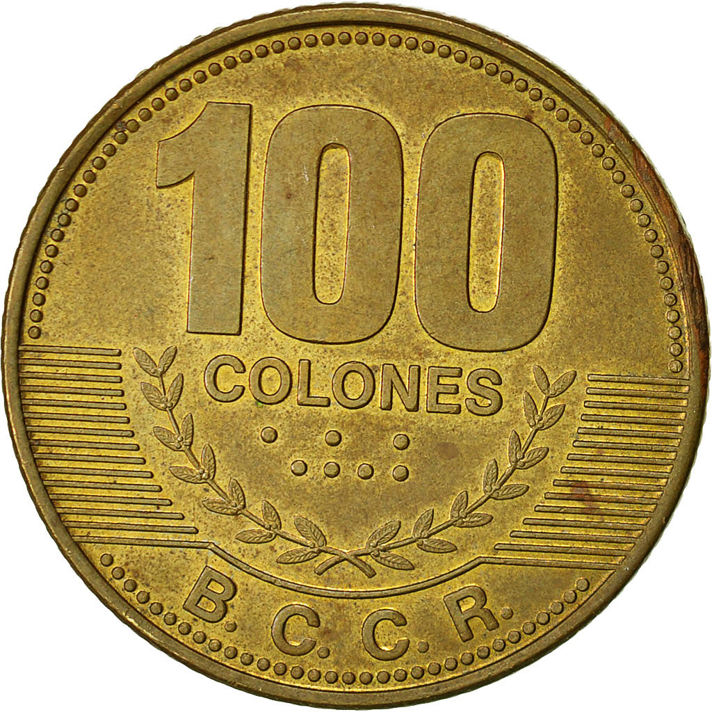 Costa Rica, 100 Colones, 2007, BB, Acciaio placcato ottone, KM:240a