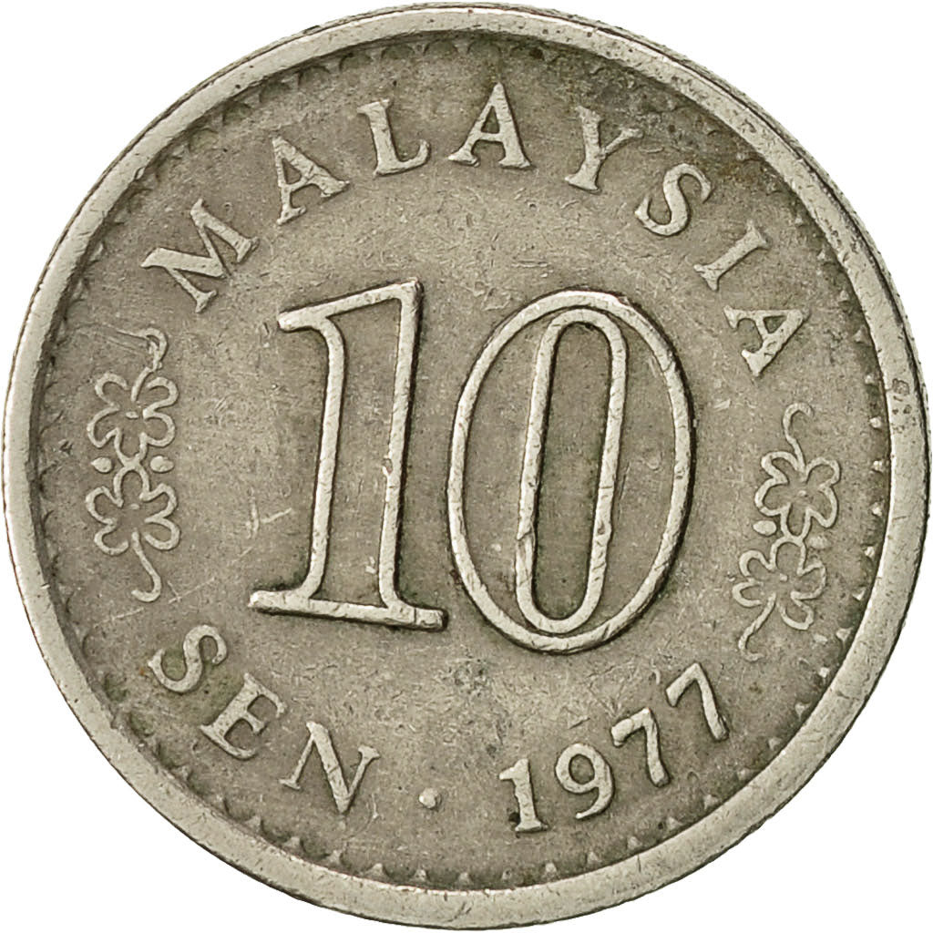 Moneta, Malezja, 10 Sen, 1977, Franklin Mint, EF(40-45), Miedź-Nikiel, KM:3