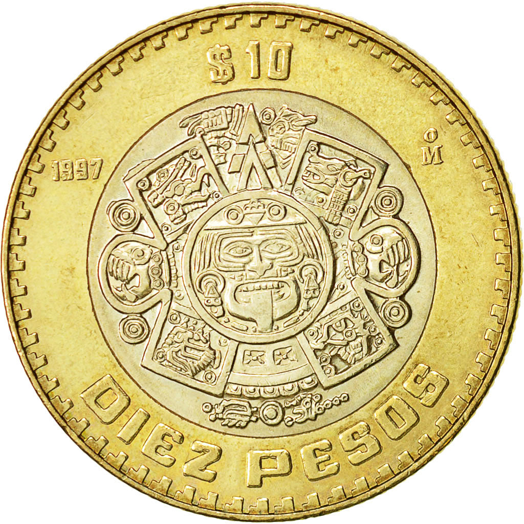 Mexico, 10 Pesos, 1997, Mexico City, AU(50-53), Bi-Metallic, KM:616