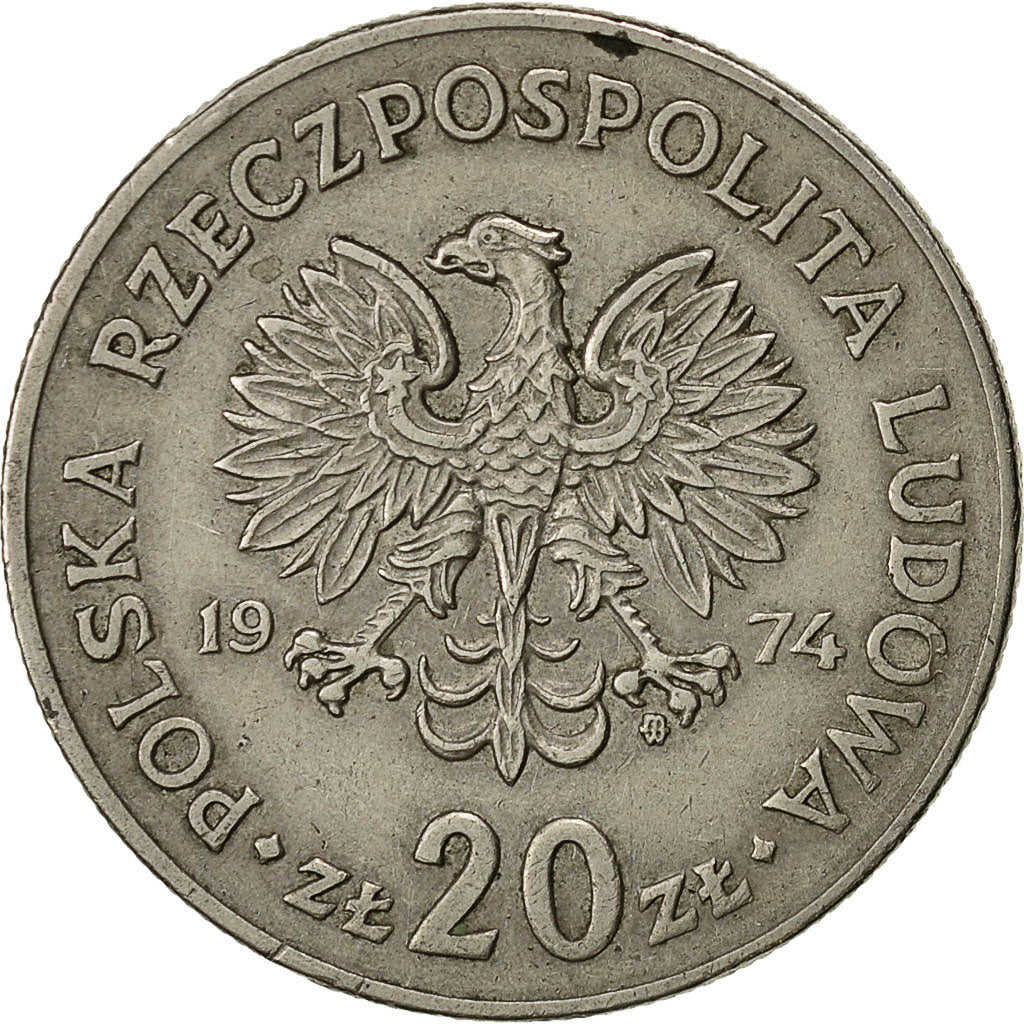 Poland, 20 Zlotych, 1974, Warsaw, VF(30-35), Copper-nickel, KM:69
