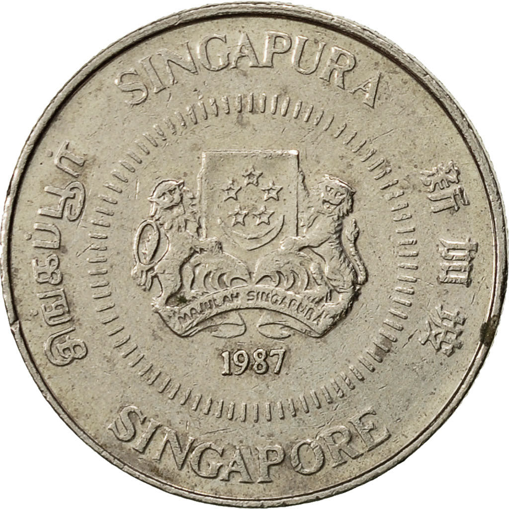 Singapore, 10 Cents, 1987, British Royal Mint, EF(40-45), Copper-nickel, KM:51