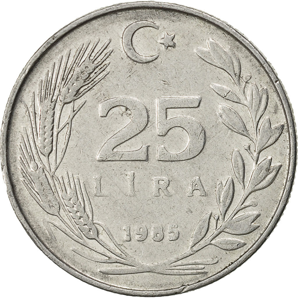 Turkey, 25 Lira, 1985, VF(30-35), Aluminum, KM:975