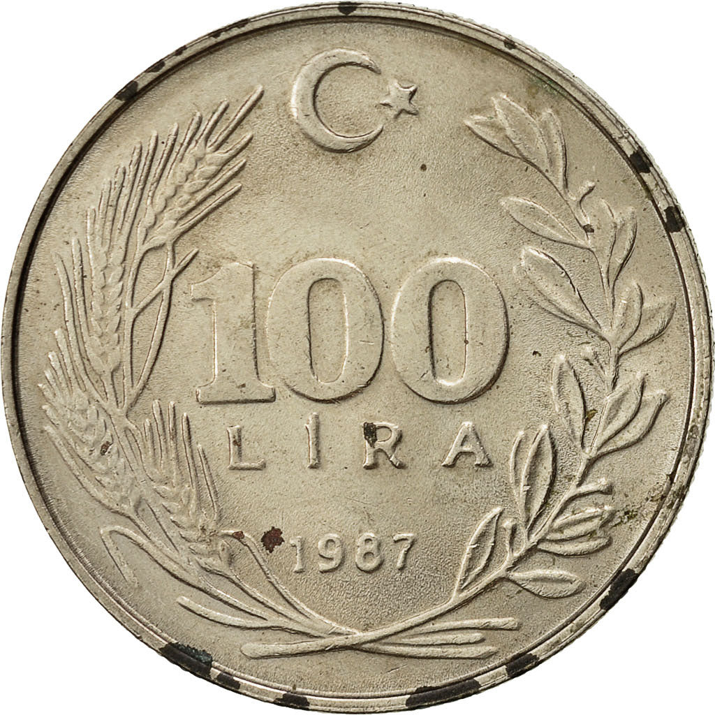 Turkey, 100 Lira, 1987, VF(20-25), Copper-Nickel-Zinc, KM:967