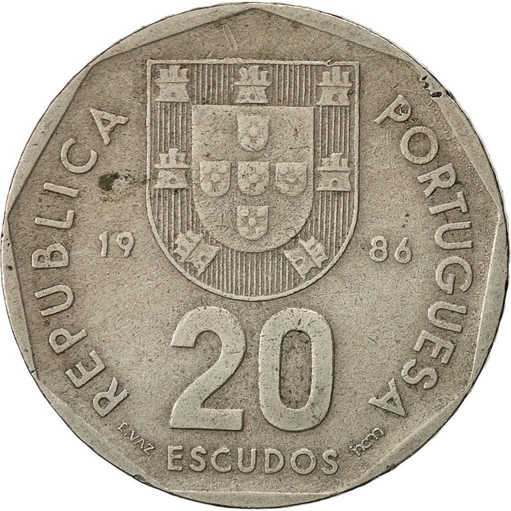 Portugal, 20 Escudos, 1986, Lisbon, S+, Copper-nickel, KM:634.1