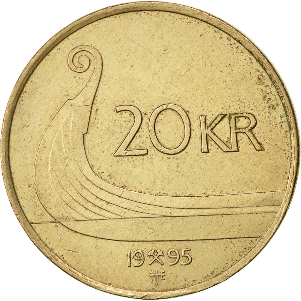 Norway, Harald V, 20 Kroner, 1995, VF(30-35), Nickel-brass, KM:453