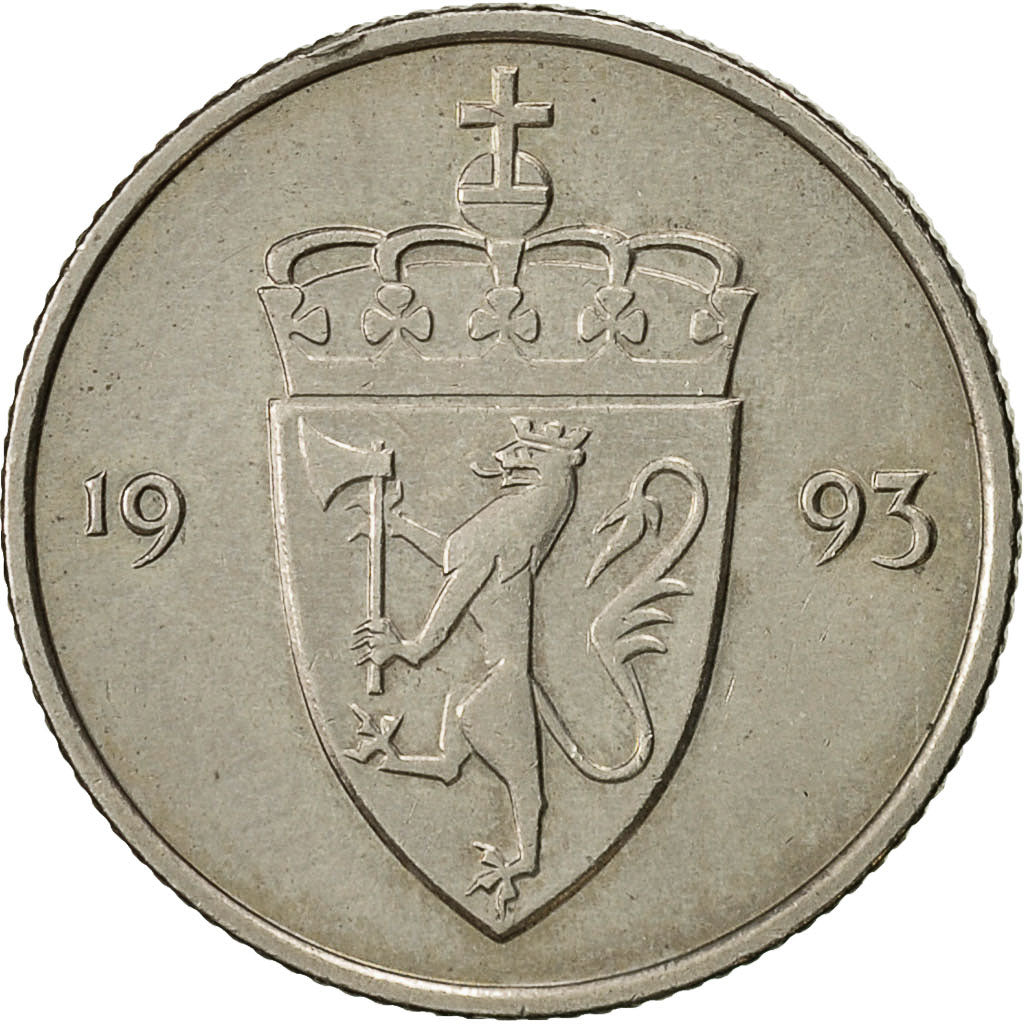 Coin, Norway, Olav V, 50 Öre, 1993, EF(40-45), Copper-nickel, KM:418