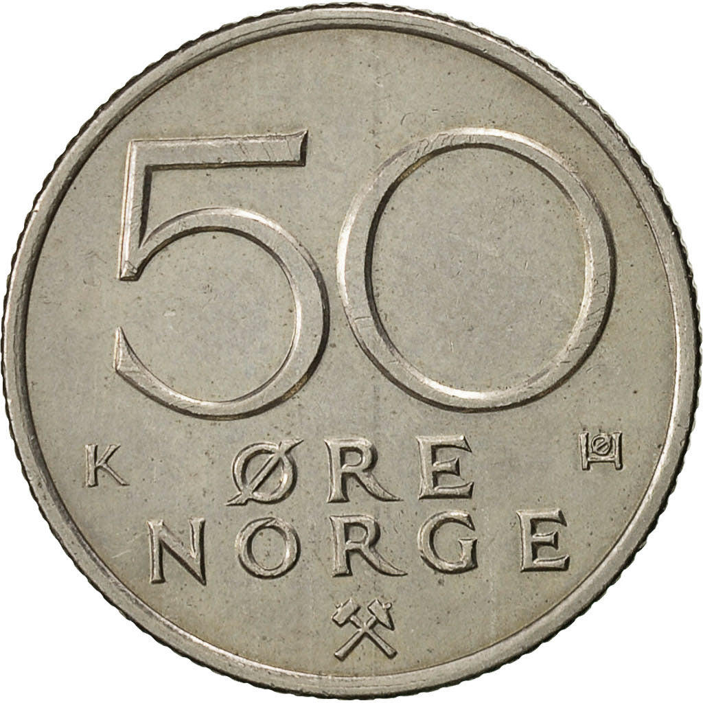 Coin, Norway, Olav V, 50 Öre, 1993, EF(40-45), Copper-nickel, KM:418