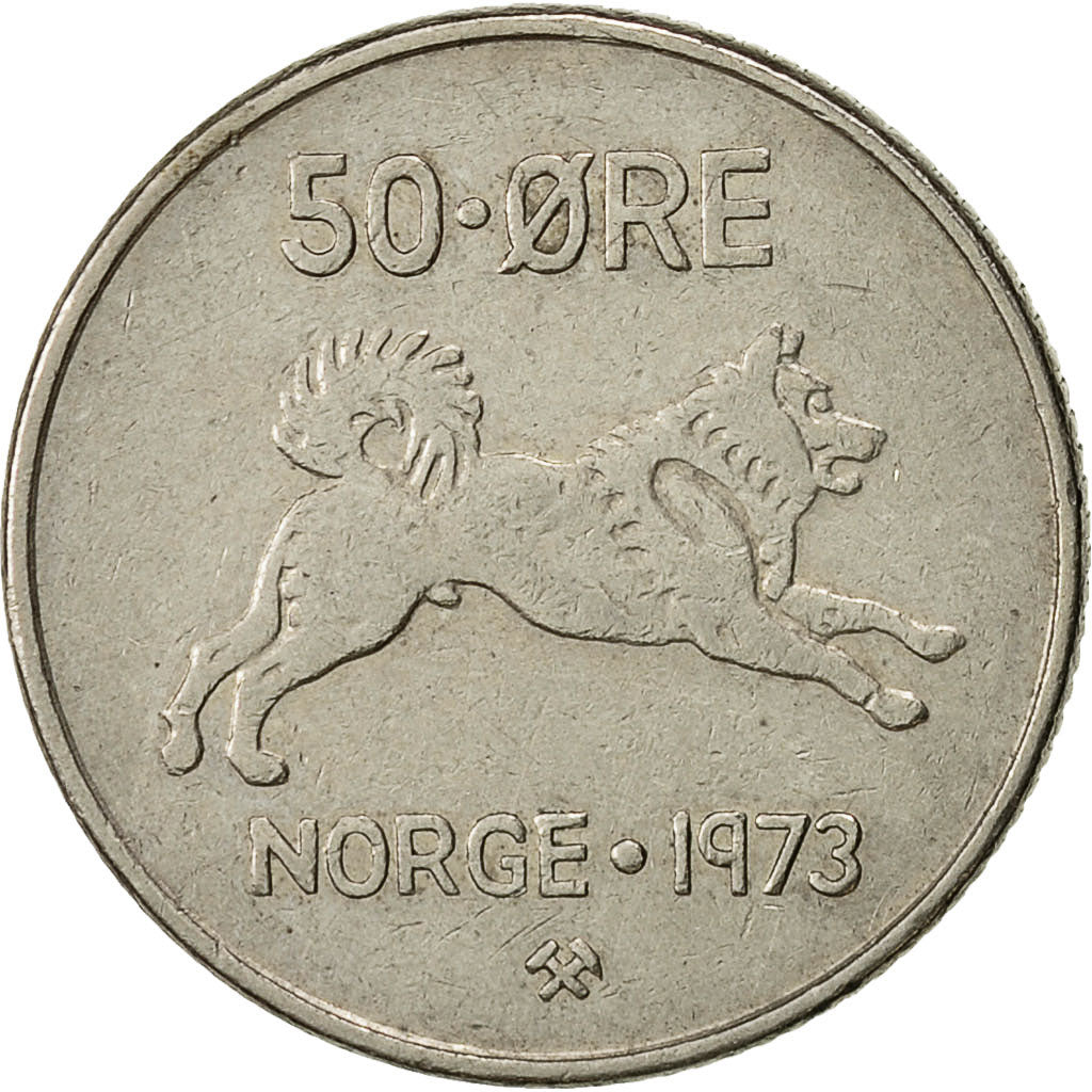 Moneta, Norwegia, Olav V, 50 Öre, 1973, EF(40-45), Miedź-Nikiel, KM:408