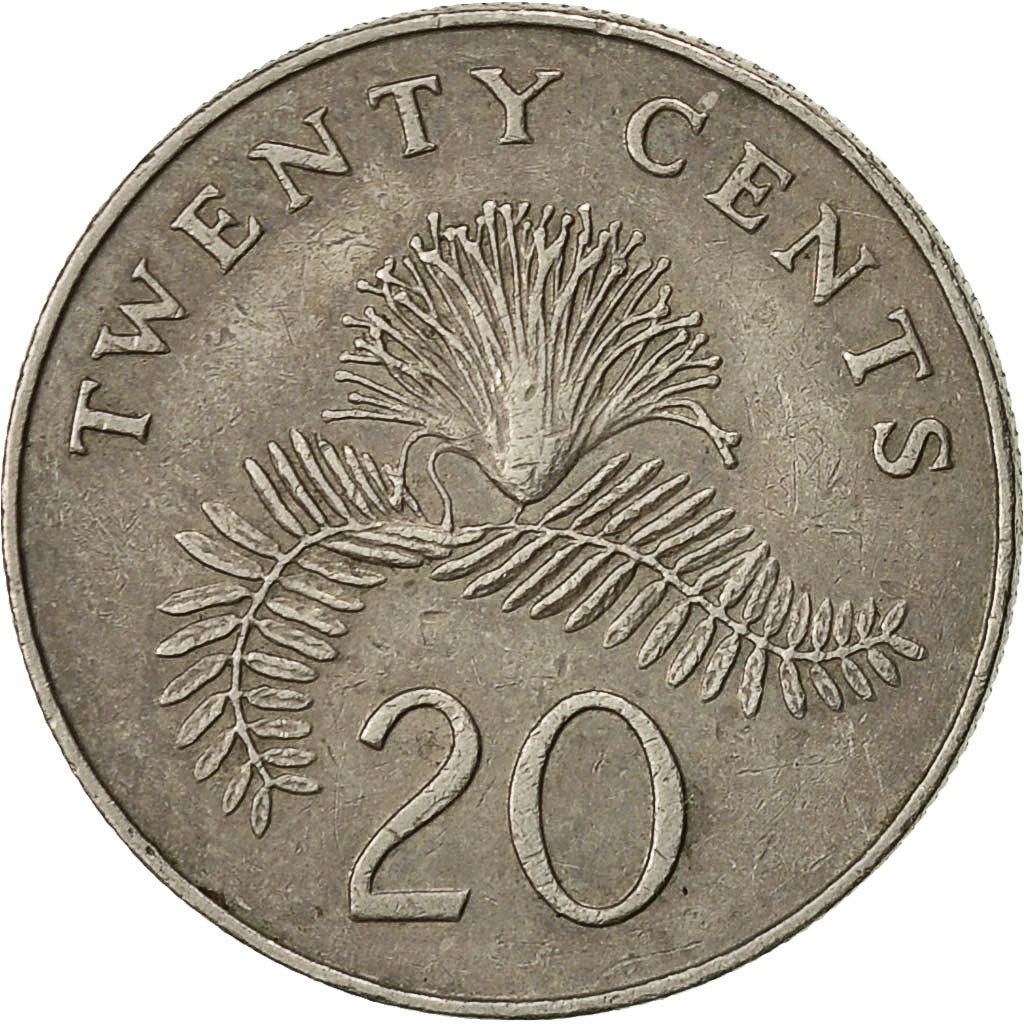 Singapur, 20 Cents, 1986, British Royal Mint, S+, Copper-nickel, KM:52