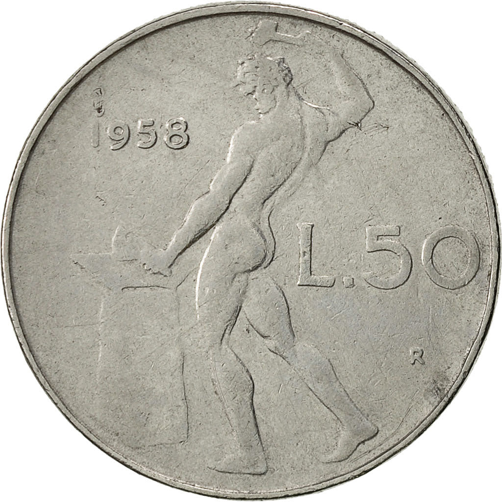 Italy, 50 Lire, 1958, Rome, EF(40-45), Stainless Steel, KM:95.1