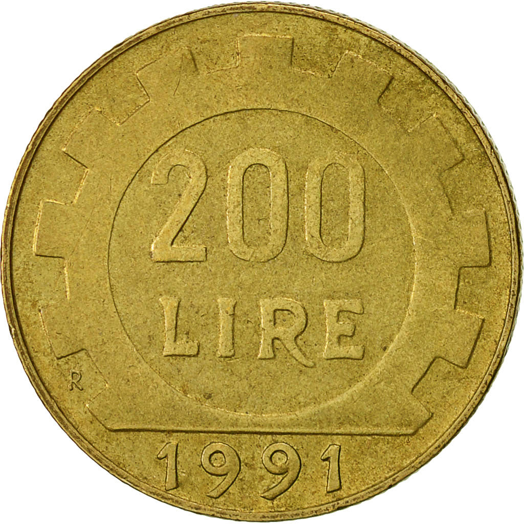 Italy, 200 Lire, 1991, Rome, VF(30-35), Aluminum-Bronze, KM:105