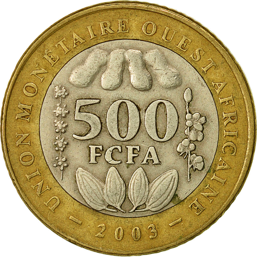 West African States, 500 Francs, 2003, Paris, EF(40-45), Bi-Metallic, KM:15