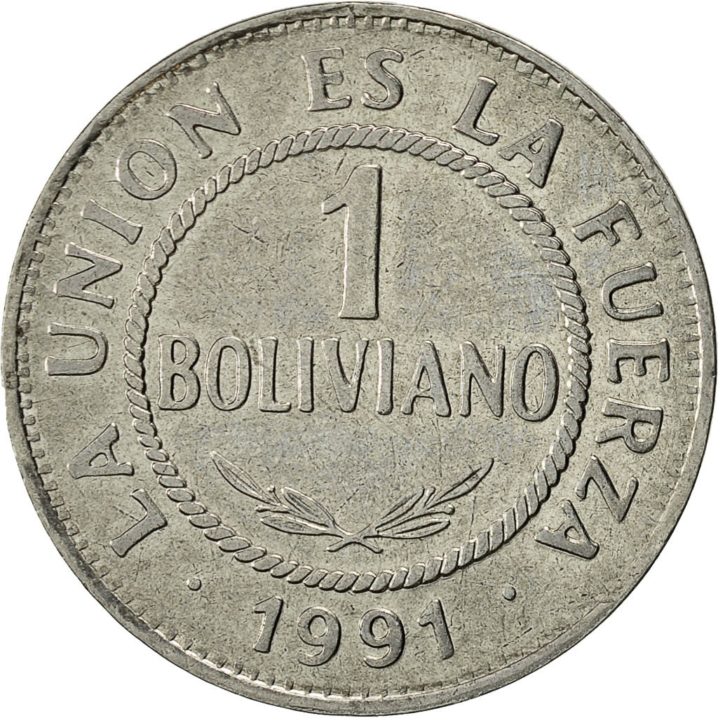 Bolivia, Boliviano, 1991, AU(50-53), Stainless Steel, KM:205