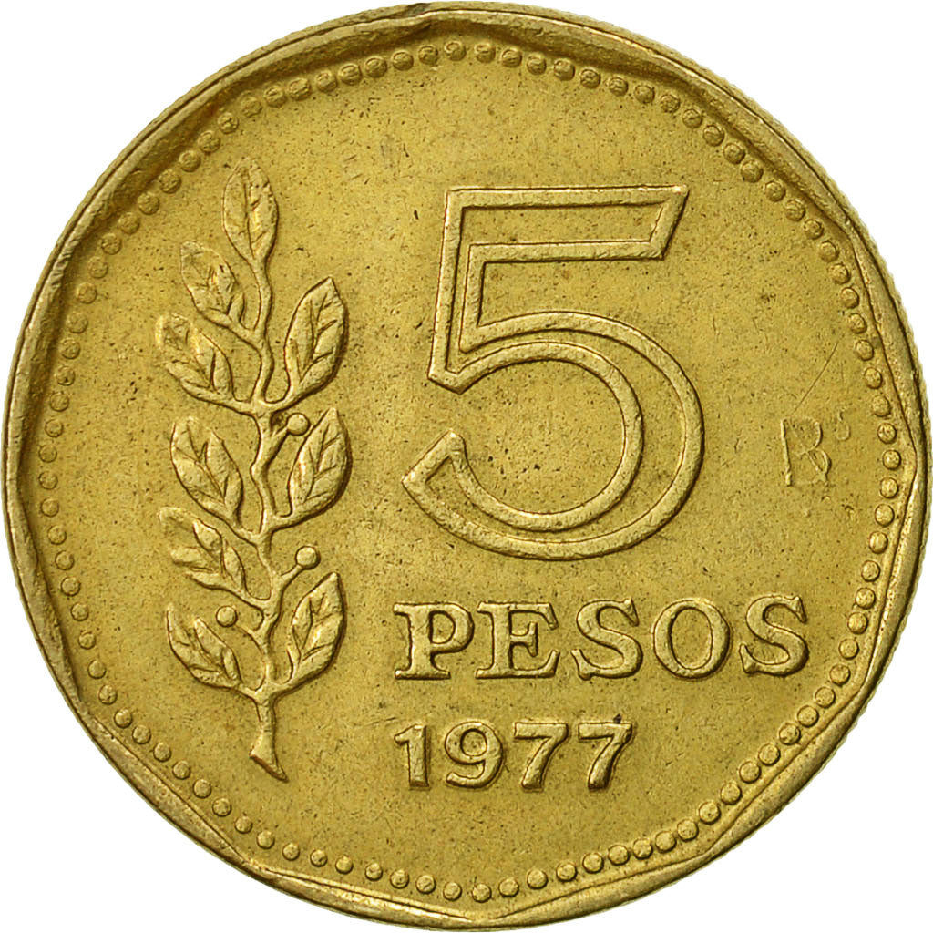 Argentina, 5 Pesos, 1977, EF(40-45), Aluminum-Bronze, KM:71