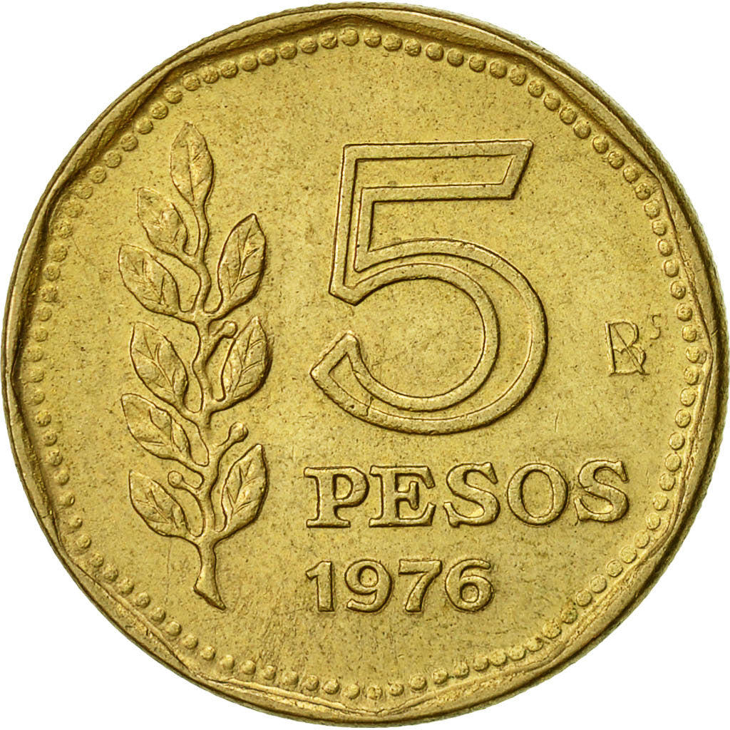Argentina, 5 Pesos, 1976, VF(30-35), Aluminum-Bronze, KM:71