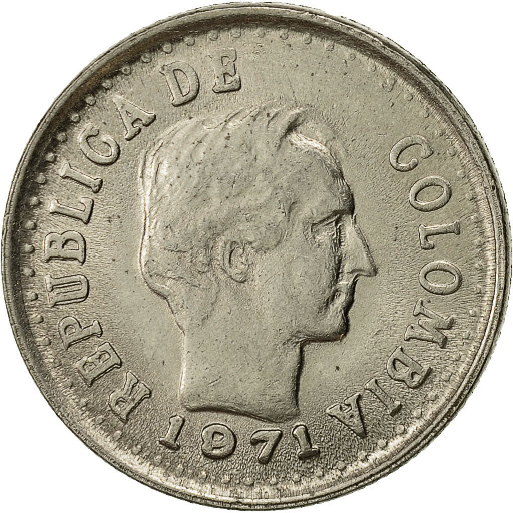 Colombia, 20 Centavos, 1971, AU(50-53), Nickel Clad Steel, KM:245