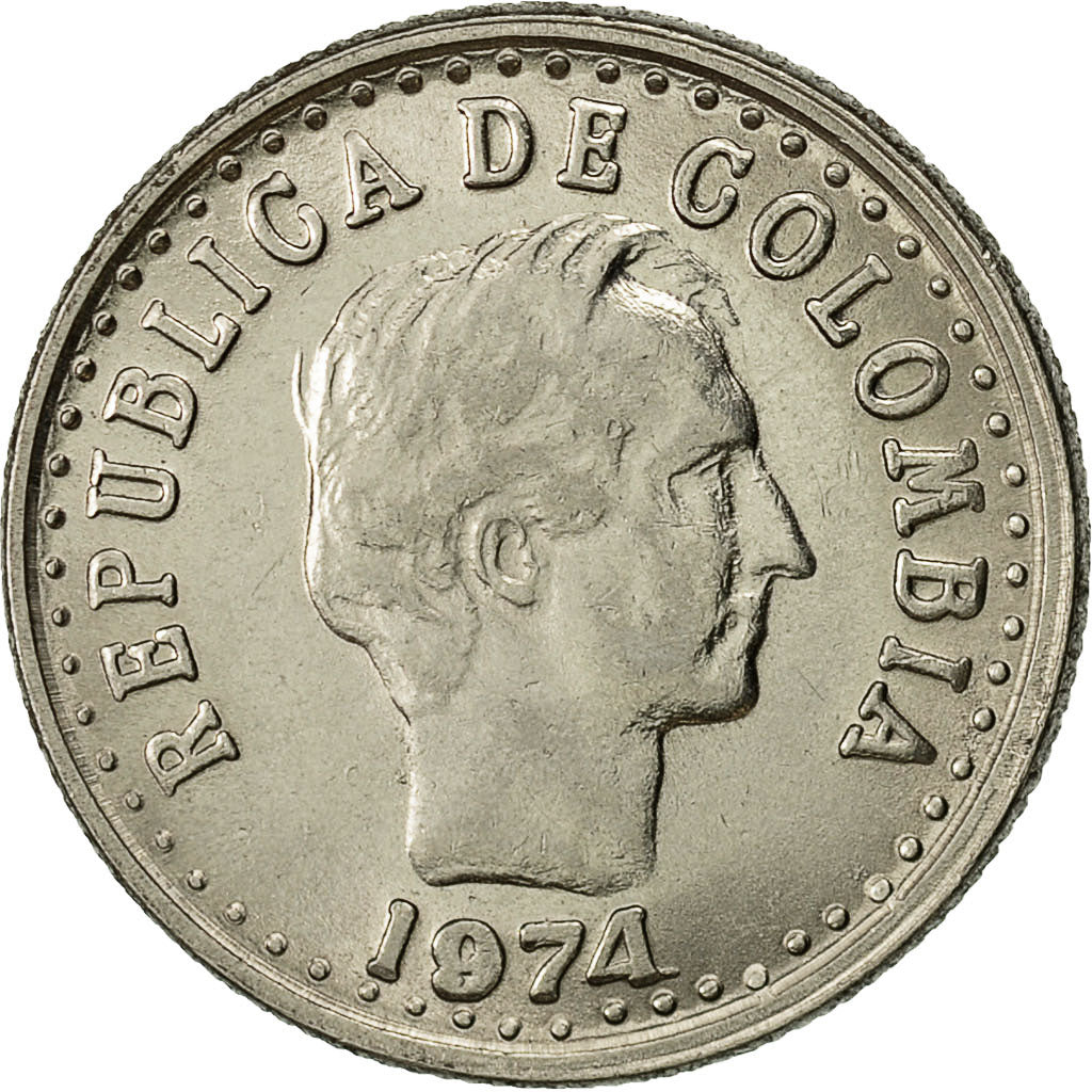 Colombia, 20 Centavos, 1974, AU(50-53), Nickel Clad Steel, KM:246.1