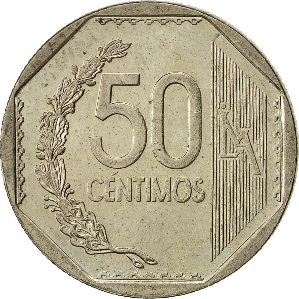 Peru, 50 Centimos, 2011, Lima, AU(55-58), Copper-Nickel-Zinc, KM:307.4