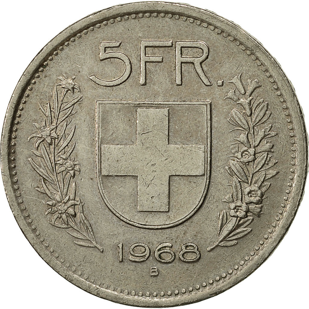 Switzerland, 5 Francs, 1968, Bern, EF(40-45), Copper-nickel, KM:40a.1