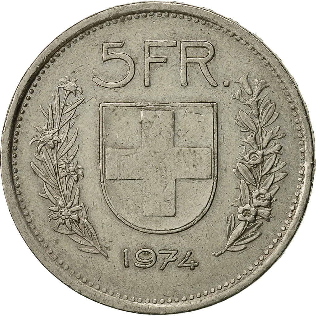 Switzerland, 5 Francs, 1974, Bern, EF(40-45), Copper-nickel, KM:40a.1