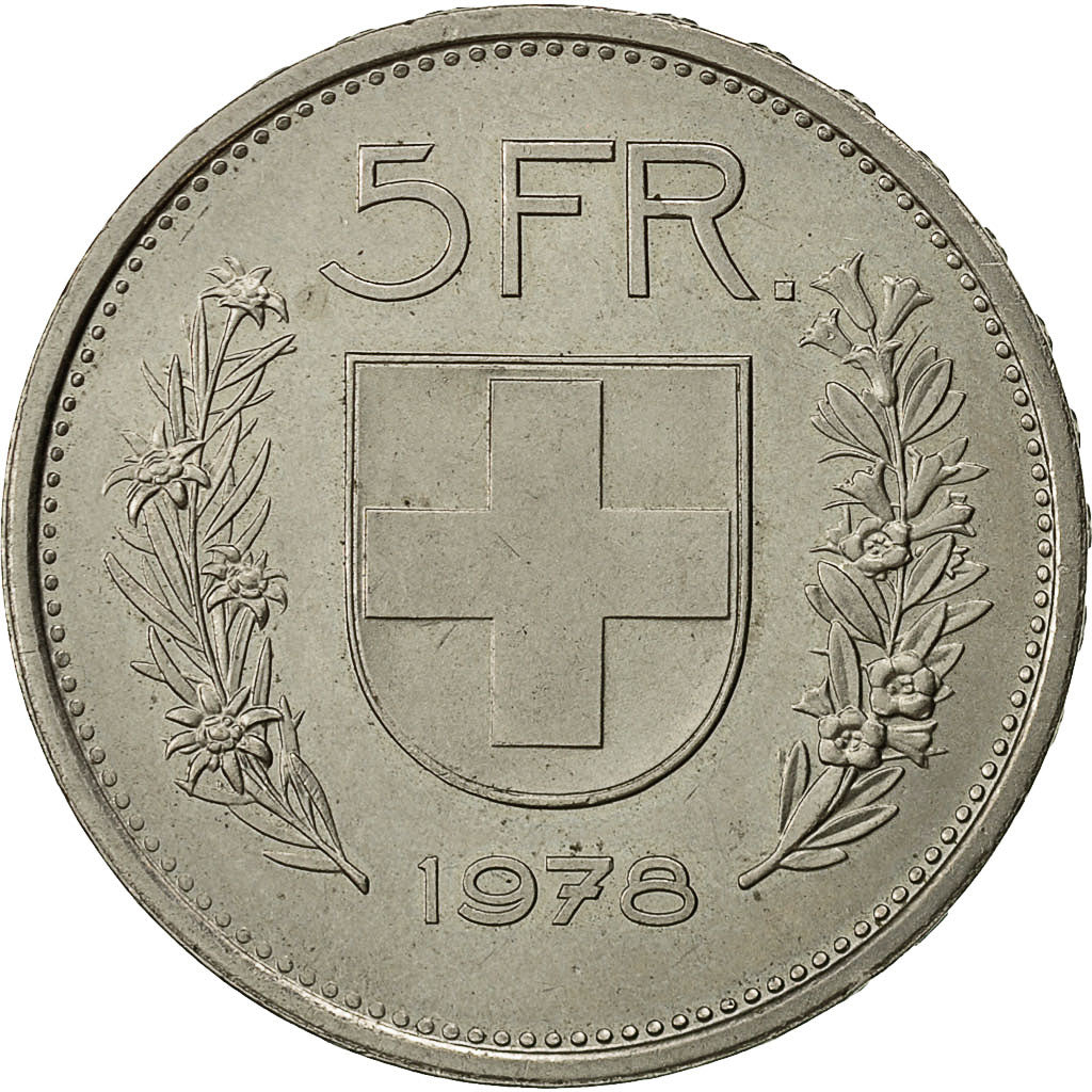 Switzerland, 5 Francs, 1978, Bern, AU(50-53), Copper-nickel, KM:40a.1