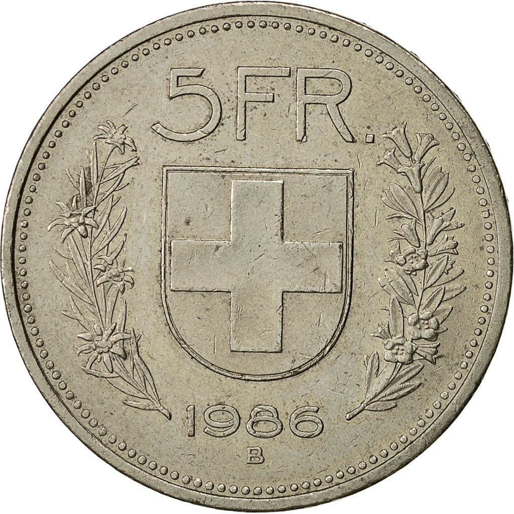 Switzerland, 5 Francs, 1986, Bern, EF(40-45), Copper-nickel, KM:40a.3