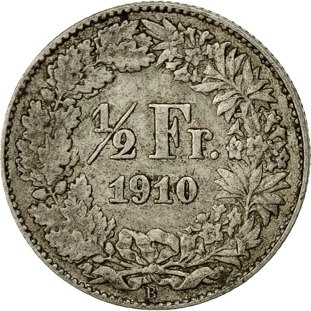 Switzerland, 1/2 Franc, 1910, Bern, EF(40-45), Silver, KM:23