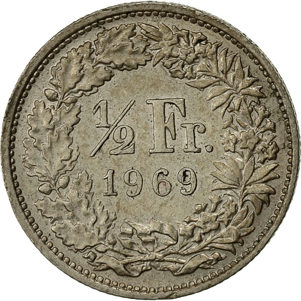 Suiza, 1/2 Franc, 1969, Bern, BC+, Cobre - níquel, KM:23a.1