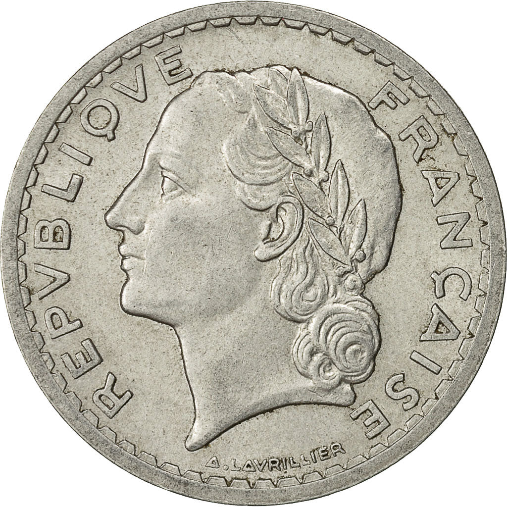 France, Lavrillier, 5 Francs, 1945, Beaumont - Le Roger, VF(30-35), Aluminum