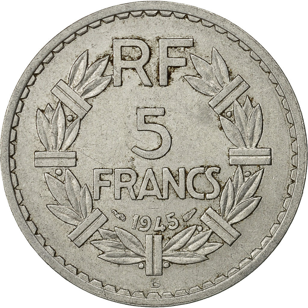 France, Lavrillier, 5 Francs, 1945, Beaumont - Le Roger, VF(30-35), Aluminum