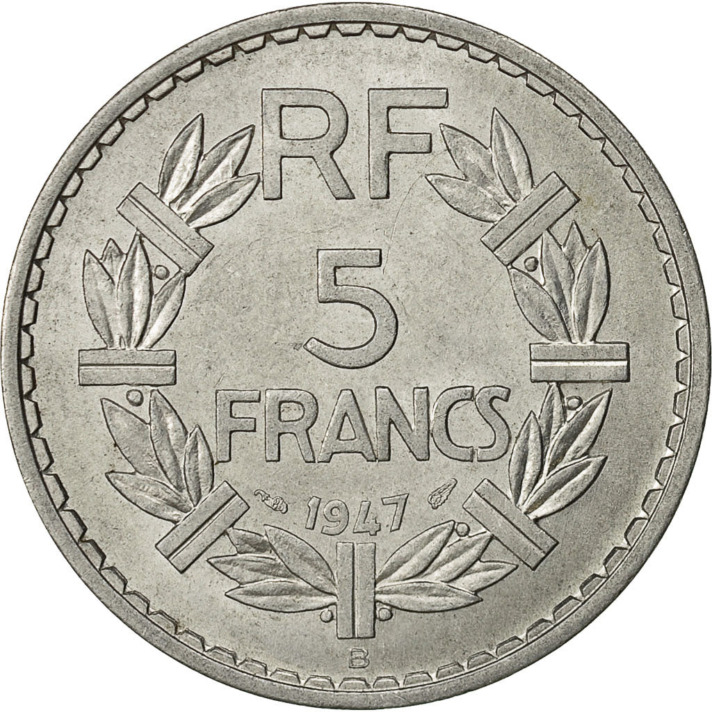 France, Lavrillier, 5 Francs, 1947, Beaumont - Le Roger, TTB+, Aluminium