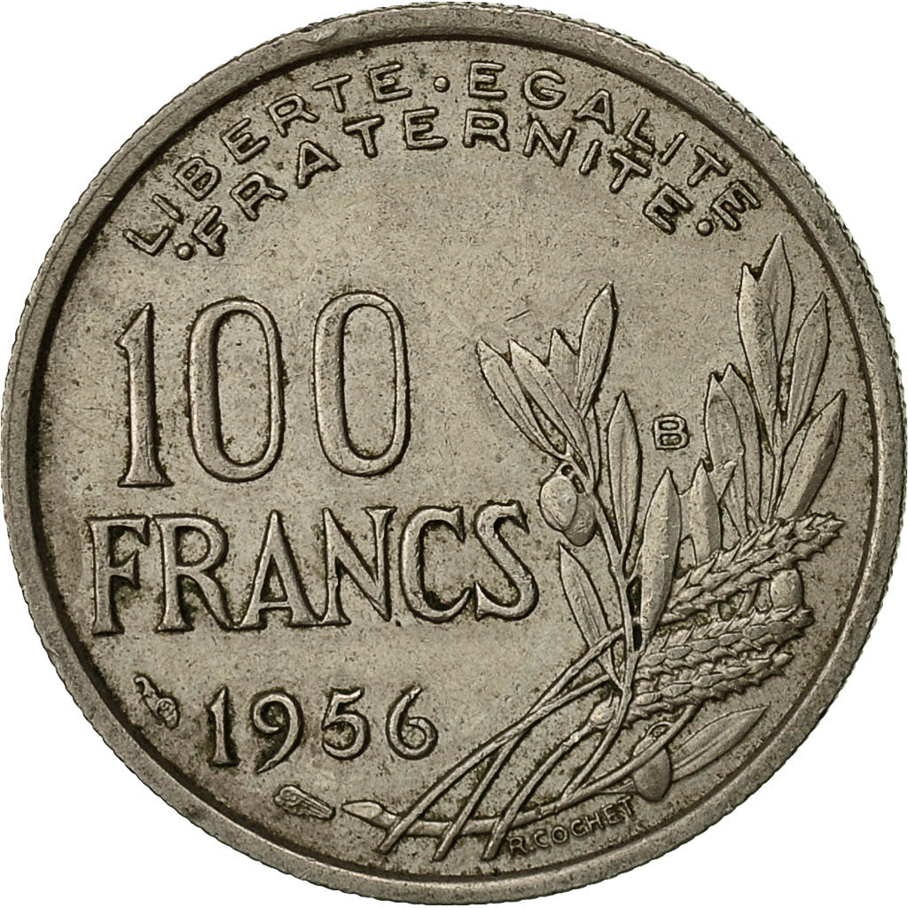 France, Cochet, 100 Francs, 1956, Paris, VF(30-35), Copper-nickel, KM:919.1
