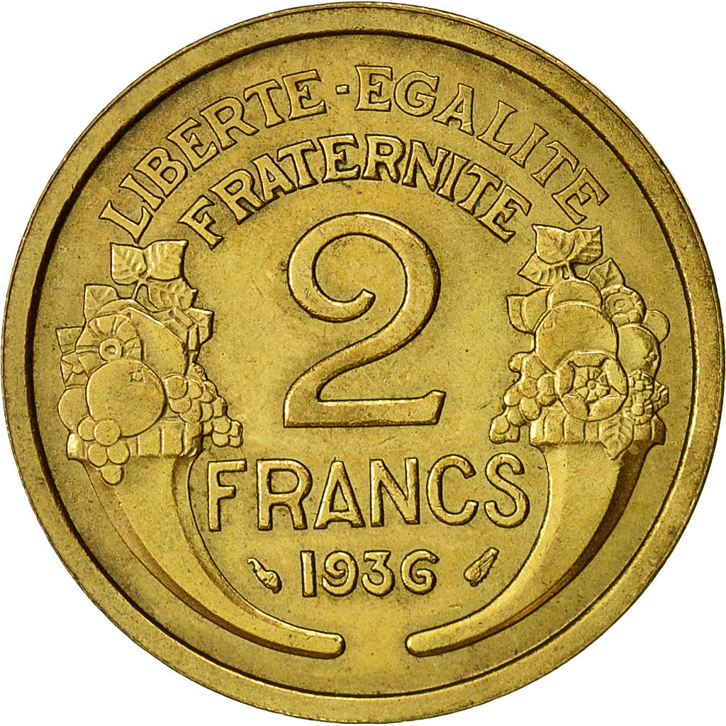 Frankreich, Morlon, 2 Francs, 1936, Paris, VZ, Aluminum-Bronze, KM:886