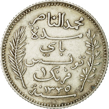Tunisia, Muhammad al-Nasir Bey, Franc, 1916, Paris, EF(40-45), Silver, KM:238
