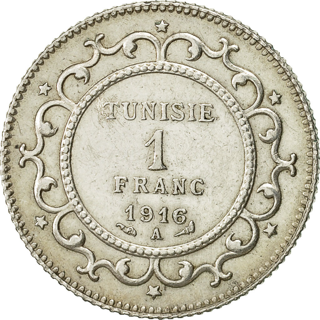 Tunisia, Muhammad al-Nasir Bey, Franc, 1916, Paris, EF(40-45), Silver, KM:238