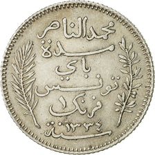 Tunisia, Muhammad al-Nasir Bey, Franc, 1915, Paris, EF(40-45), Silver, KM:238
