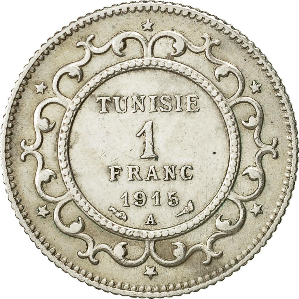 Tunisia, Muhammad al-Nasir Bey, Franc, 1915, Paris, EF(40-45), Silver, KM:238