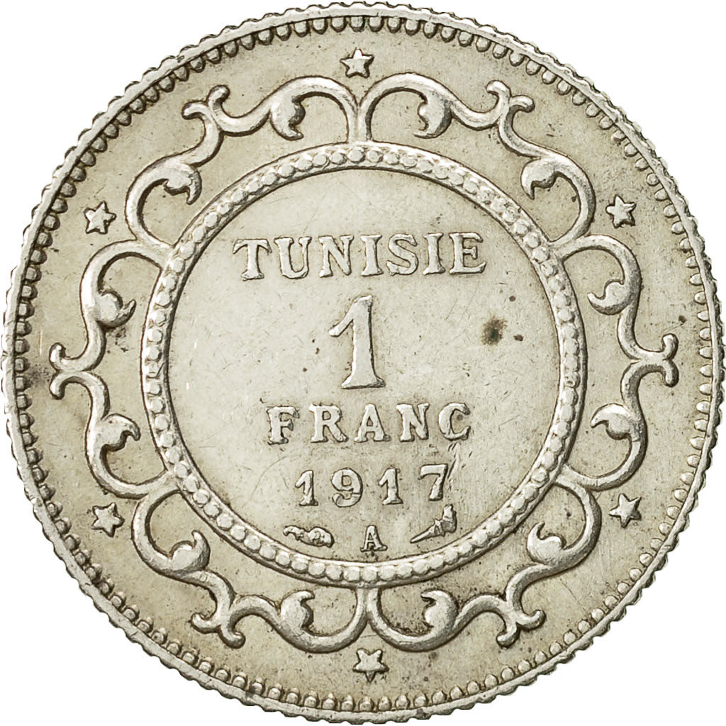 Tunisia, Muhammad al-Nasir Bey, Franc, 1917, Paris, EF(40-45), Silver, KM:238