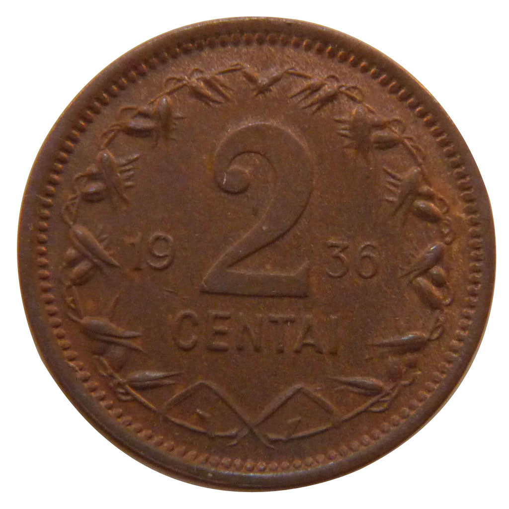 LITHUANIA, 2 Centai, 1936, KM #80, AU(50-53), Bronze, 18.5, 2.20