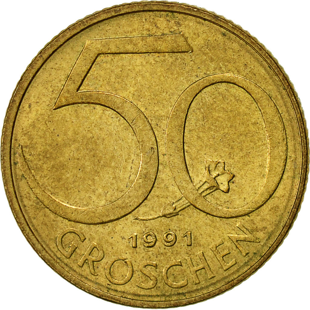 Austria, 50 Groschen, 1991, EF(40-45), Aluminum-Bronze, KM:2885