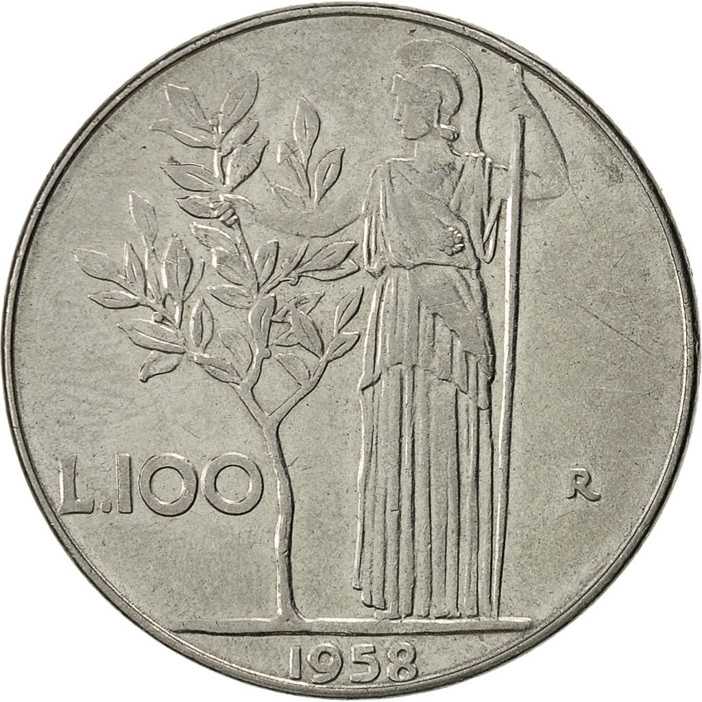 Italy, 100 Lire, 1958, Rome, EF(40-45), Stainless Steel, KM:96.1