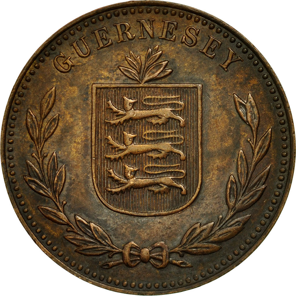 Guernsey, 8 Doubles, 1949, Heaton, Birmingham, EF(40-45), Bronze, KM:14