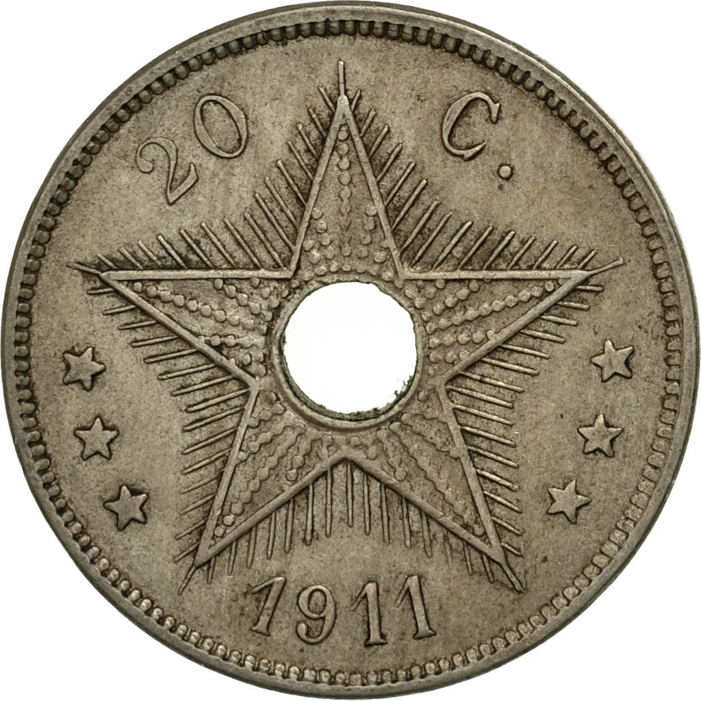 Belgian Congo, 20 Centimes, 1911, VF(30-35), Copper-nickel, KM:19