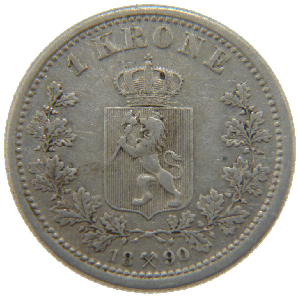 NORWAY, Krone, 1890, KM #357, AU(50-53), Silver, 7.40