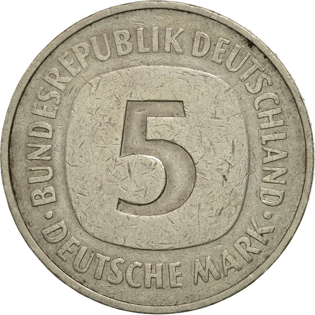 GERMANIA - REPUBBLICA FEDERALE, 5 Mark, 1975, Hambourg, BB, Nichel ricoperto in