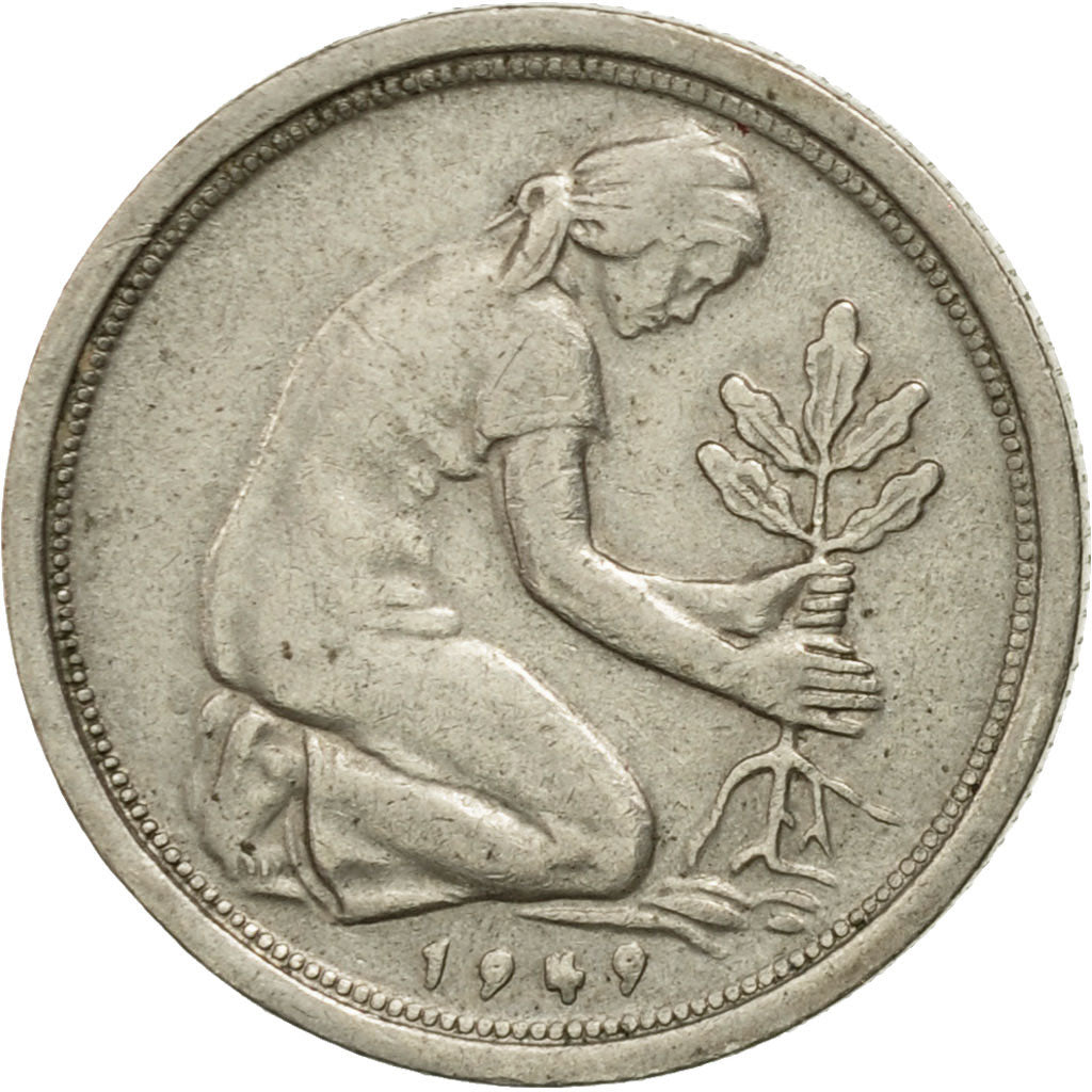 GERMANY - FEDERAL REPUBLIC, 50 Pfennig, 1949, Karlsruhe, EF(40-45)