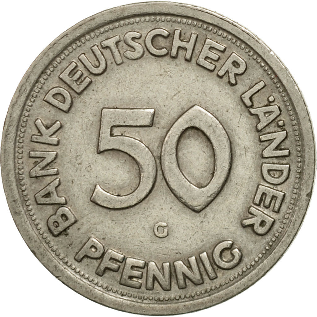 GERMANY - FEDERAL REPUBLIC, 50 Pfennig, 1949, Karlsruhe, EF(40-45)