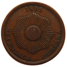 PERU, 2 Centavos, 1895, KM #188.2, AU(50-53), Copper Or Bronze, 8.70