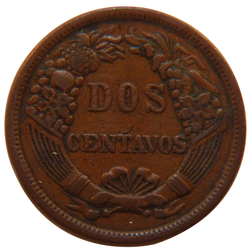 PERU, 2 Centavos, 1895, KM #188.2, AU(50-53), Copper Or Bronze, 8.70